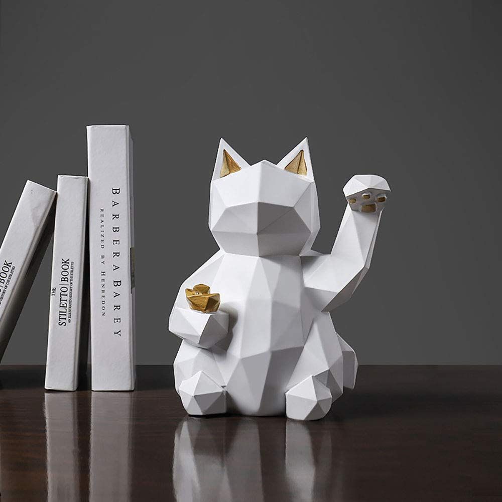 Geometric Lucky Cat Statue Collectible Figurine Feng Shui Successful Career view 4