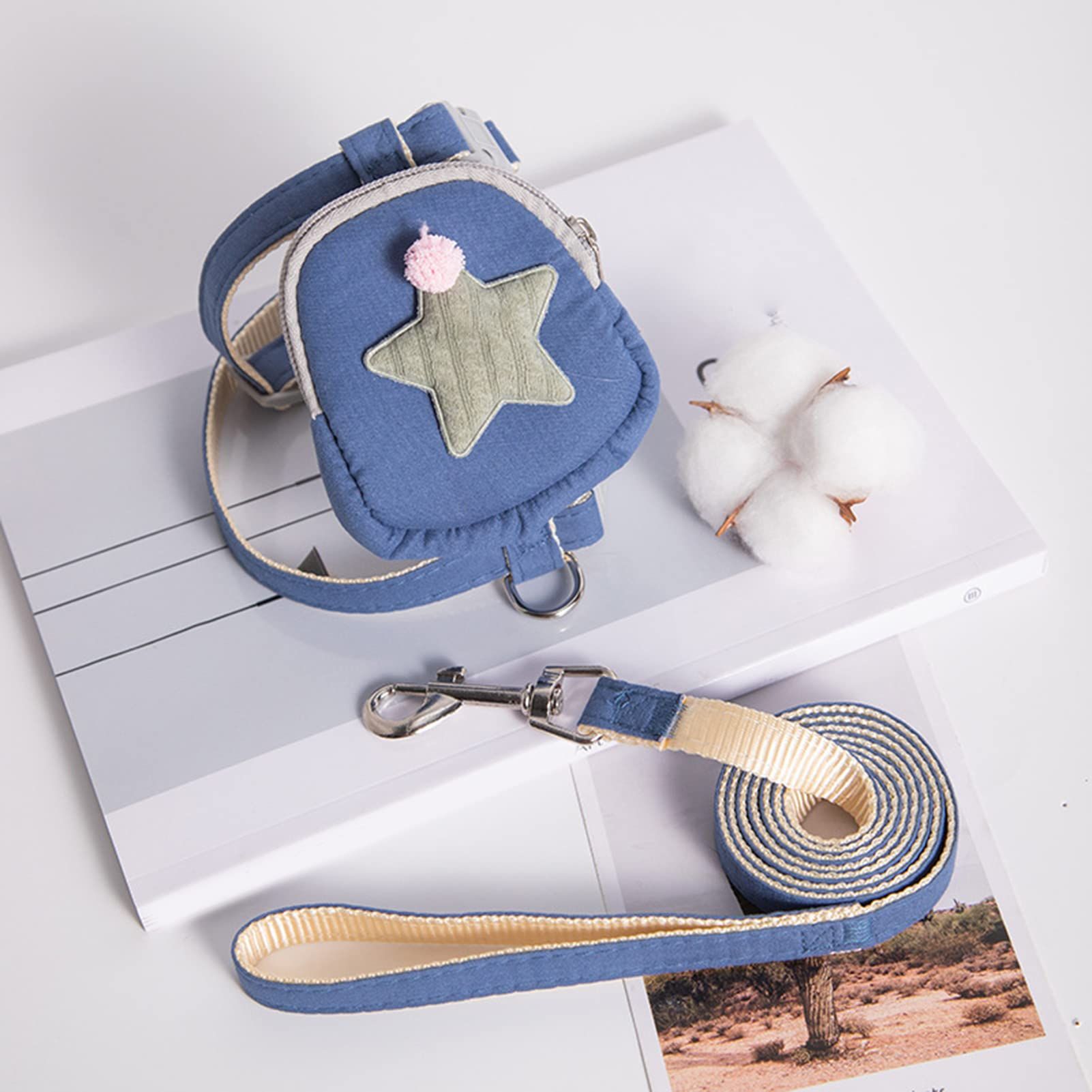 Pet Harness Leash Set, Cute Backpack Cat Vest Belt Leash Snap Design Pet view 2