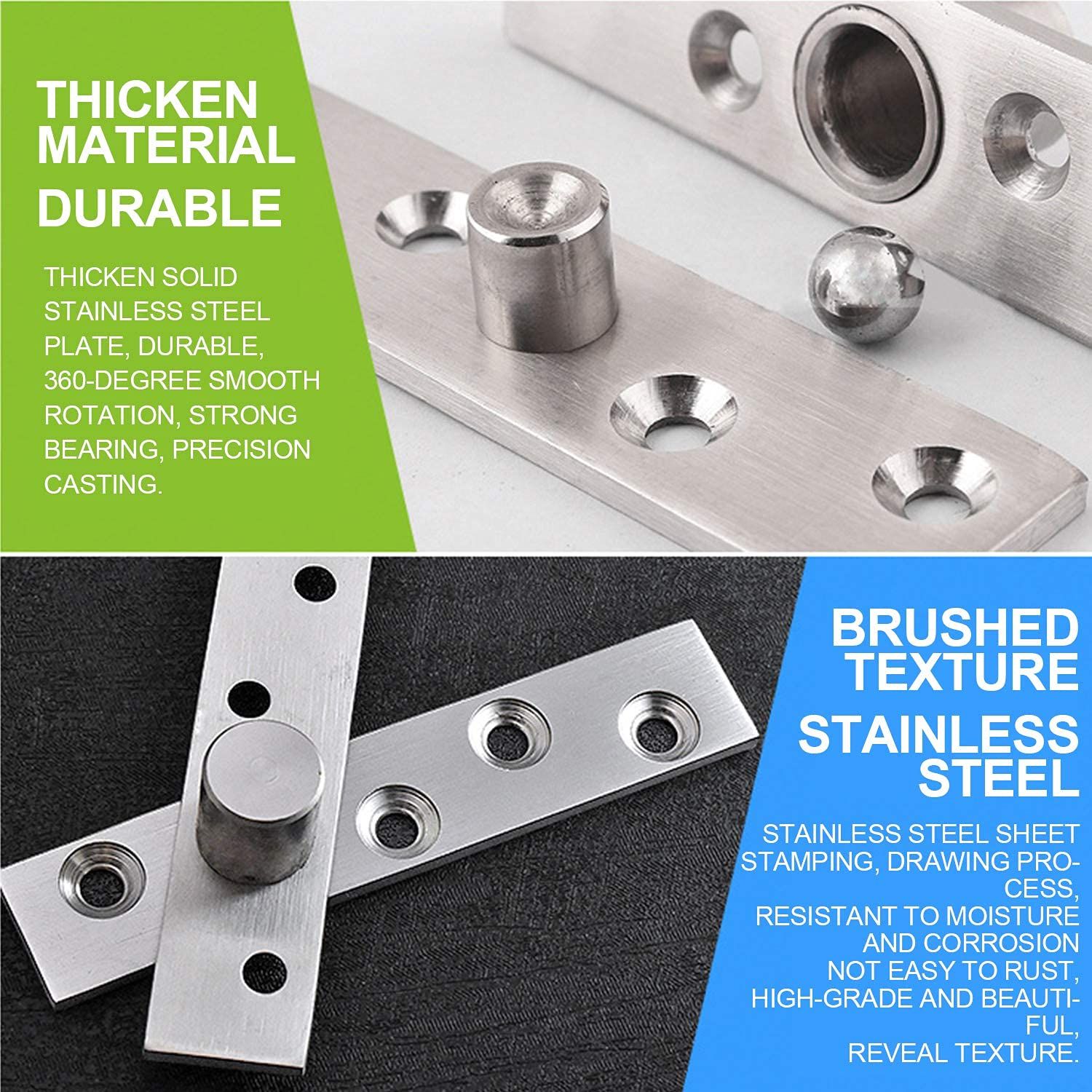 2pcs Pivot Hinge Rotating Hinge 360 Degree Stainless Steel Concealing Hinges view 2