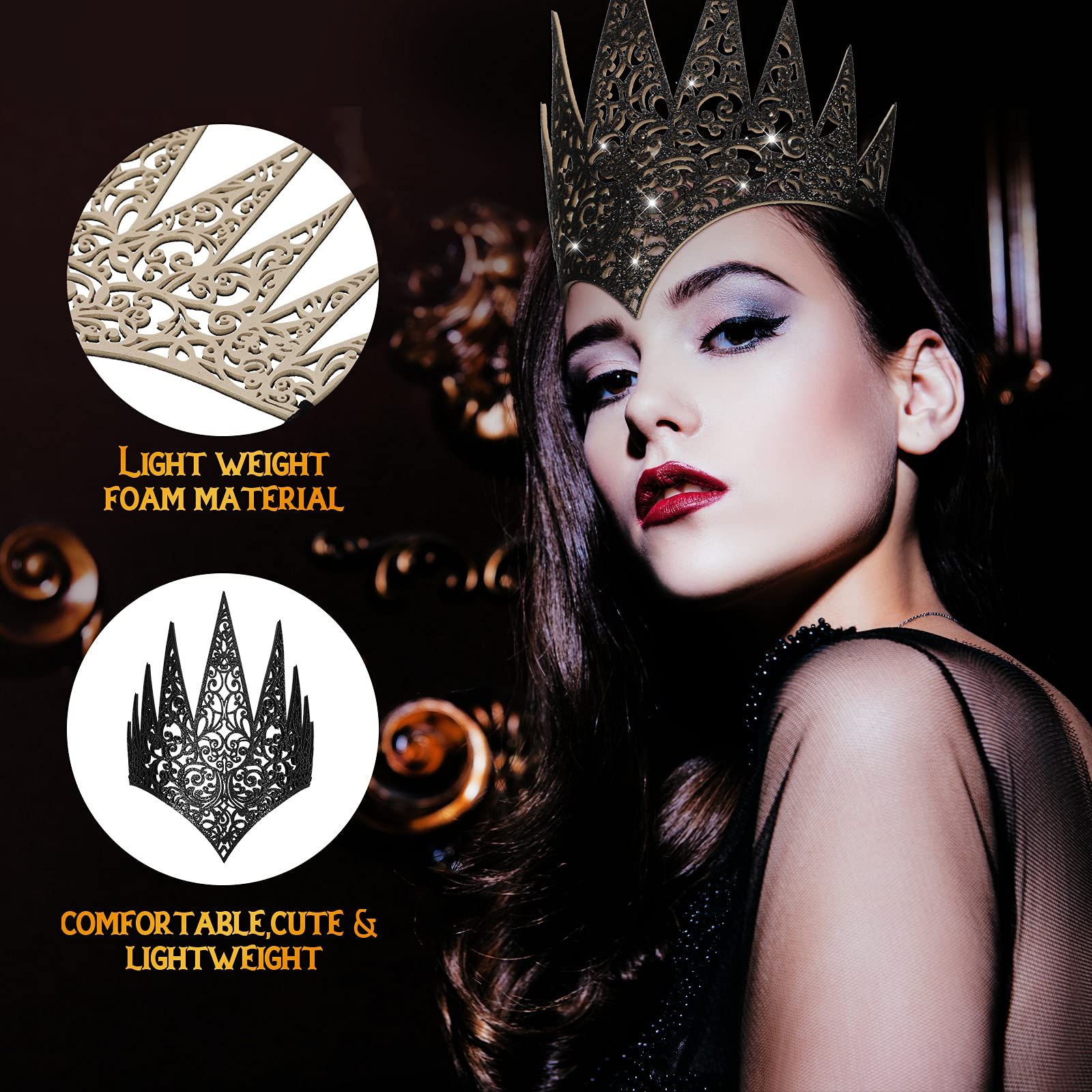 2 Pieces Royal Die Cut Queen Crown Halloween Glitter Evil Queen Crown Costume view 3