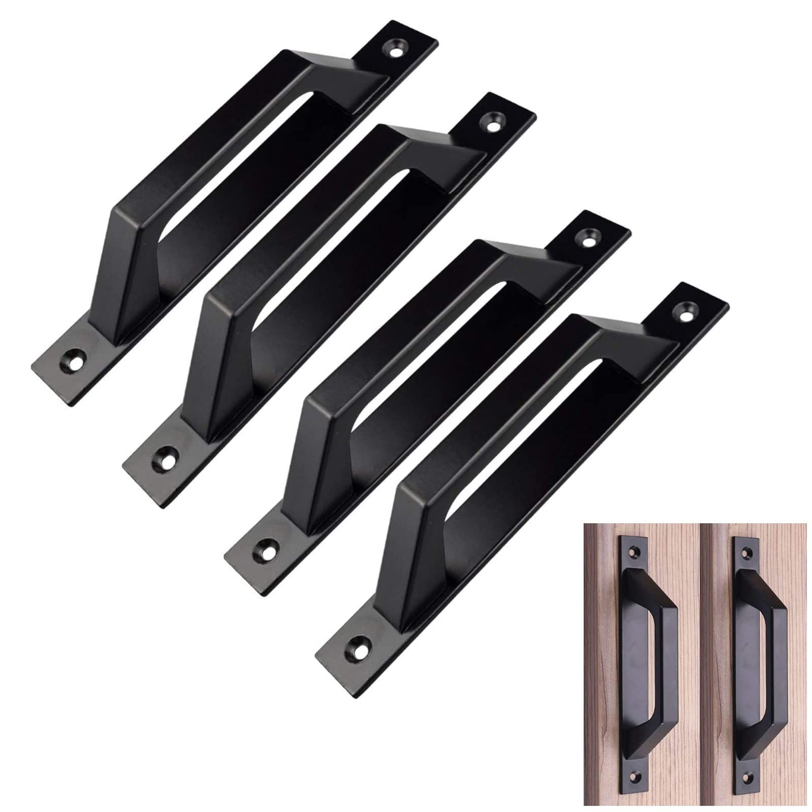 4 pcs Carbon Steel Sliding Barn Door Handle Wood Gate Door Pull Handle 19.6cm — image 1