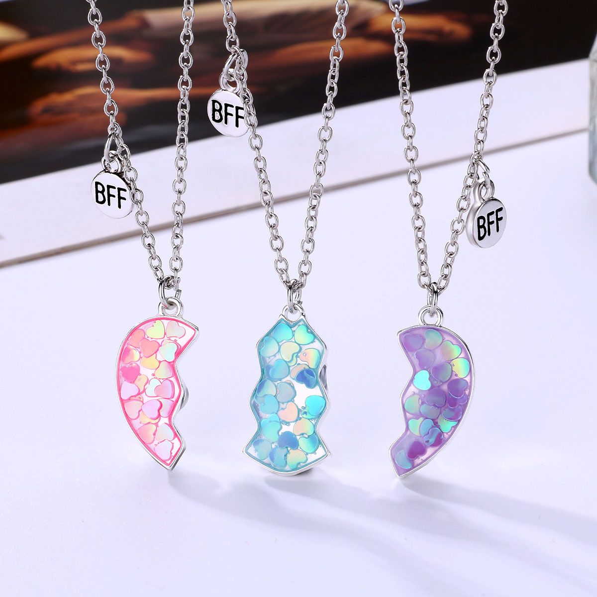 COLORFUL 2-3PCS Half Split Heart BFF Necklace Cute Avocado Cat Matching view 4