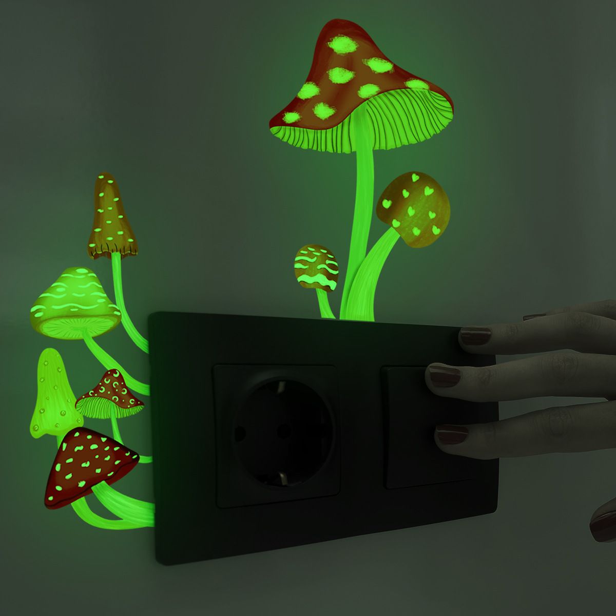 3D Butterfly Switch Wall Stickers-Glow in Dark Cute Panda Love Heart Window view 3