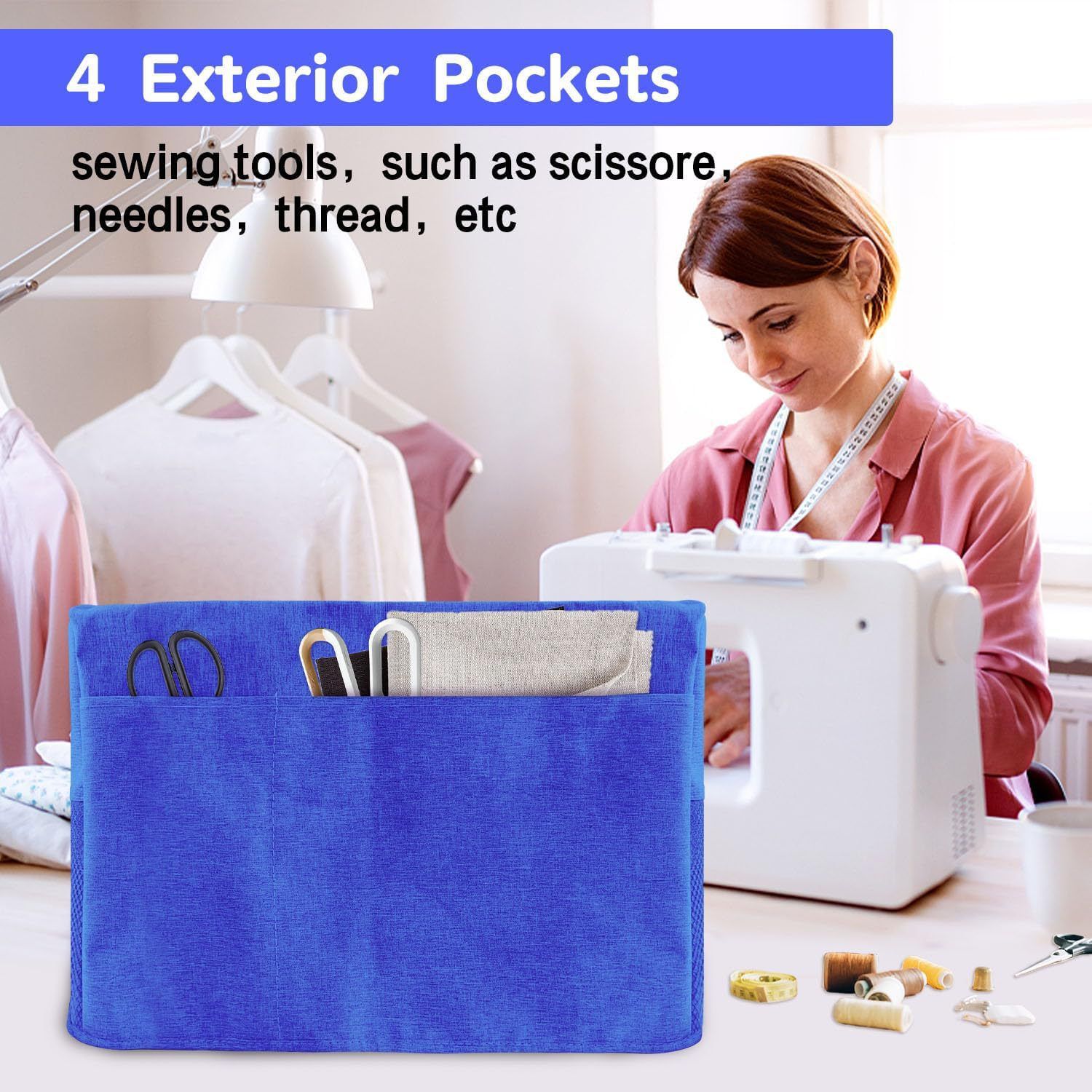 Sewing Machine Cover, Protective Cover with Essentials Storage Pockets and view 4