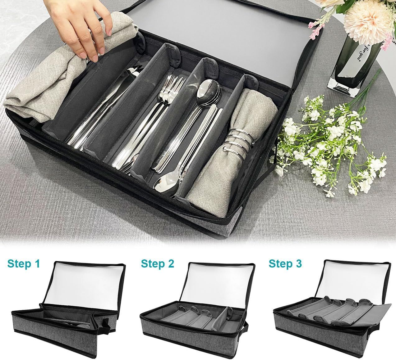 Organizer Chest,Silverware Storage Box,Stackable Flatware Storage Case,Spoon view 5