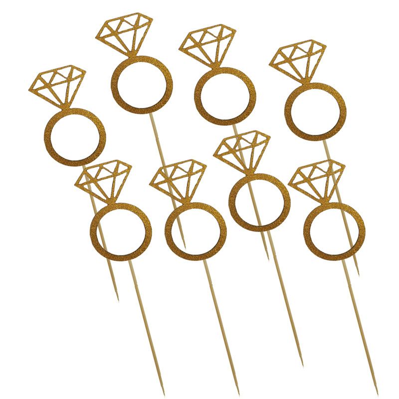 Gold Glitter Cupcake Toppers Mini Diamond Ring Cakes Toppers for Wedding — image 1