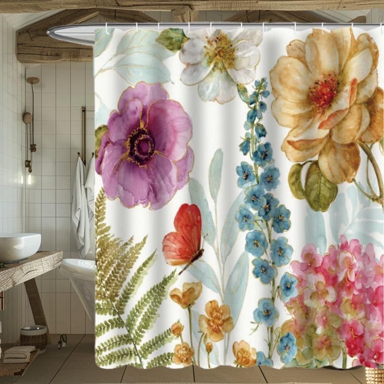 Shower Curtains,Floral Shower Curtain,Bathroom Decorations,Big Colourful view 5