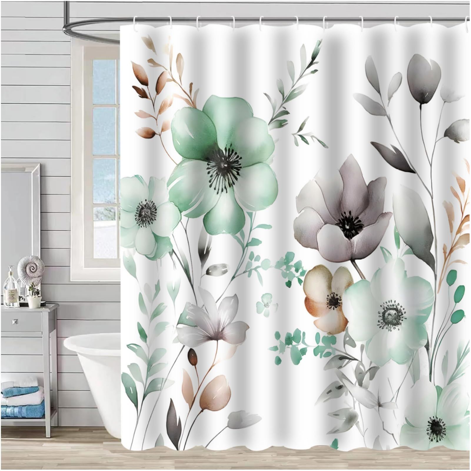 Shower Curtains,Watercolour Floral Shower CurtainShower Curtains for — image 1