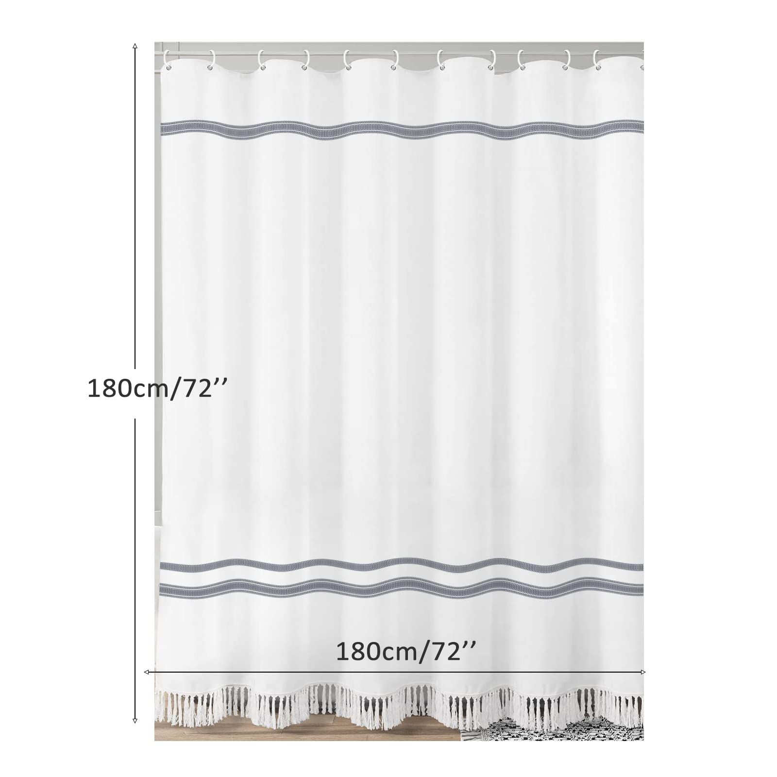 White Shower Curtain, Tassel Shower Curtain Shower Curtain with 12 Hooks, for view 5