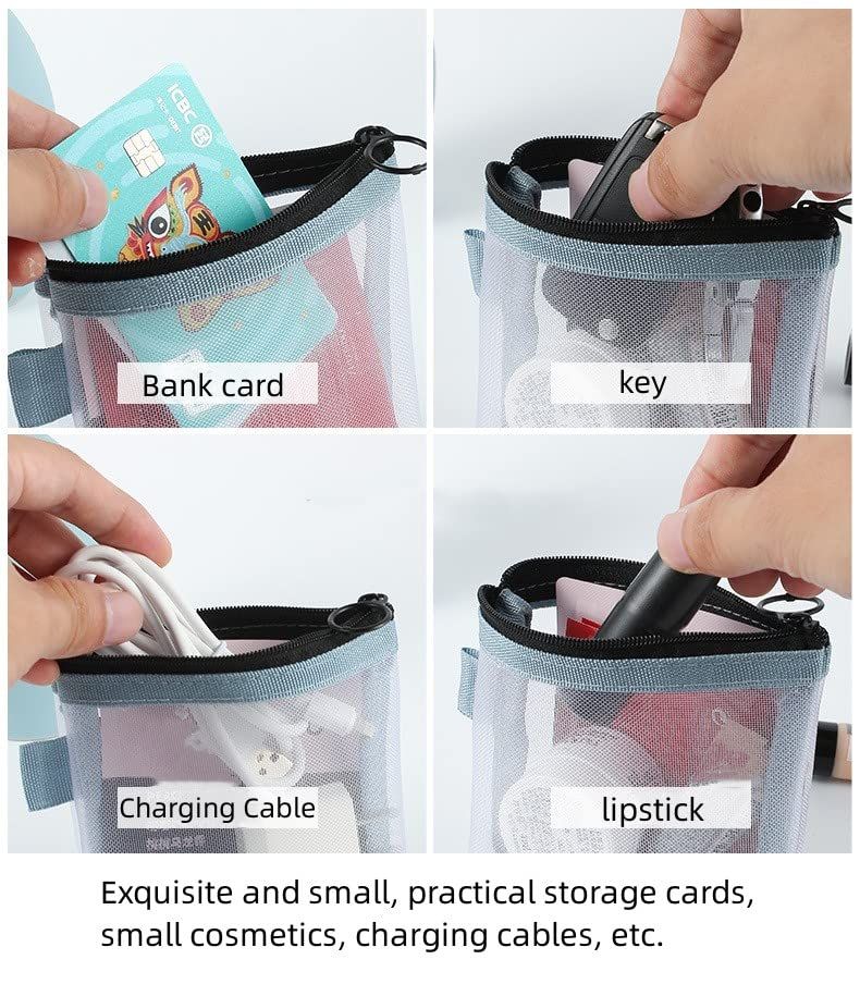 2PCS Mini Makeup Bag,Zipper Mesh Makeup Bags,Pocket Cosmetic Bag,Portable view 2