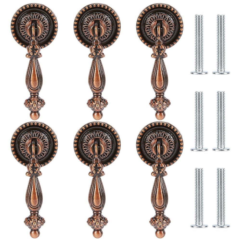 6 Pcs Cabinet Tear Drop Pull Knobs Pendant Antique Decorative Handle Zinc — image 1
