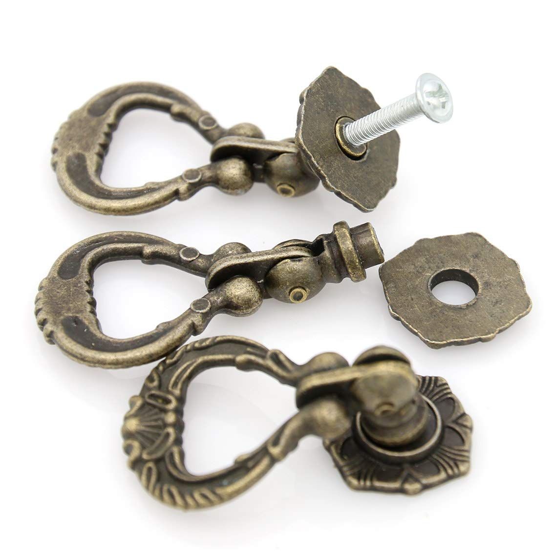 4 PCs Vintage Antique Brass Pendant Ring Pulls Drop Handles Knobs with Single view 2