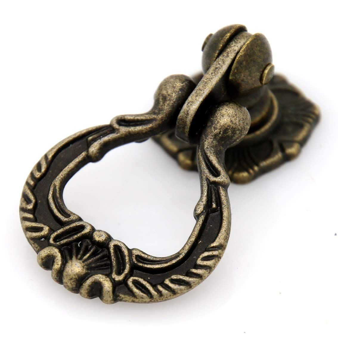 4 PCs Vintage Antique Brass Pendant Ring Pulls Drop Handles Knobs with Single view 5