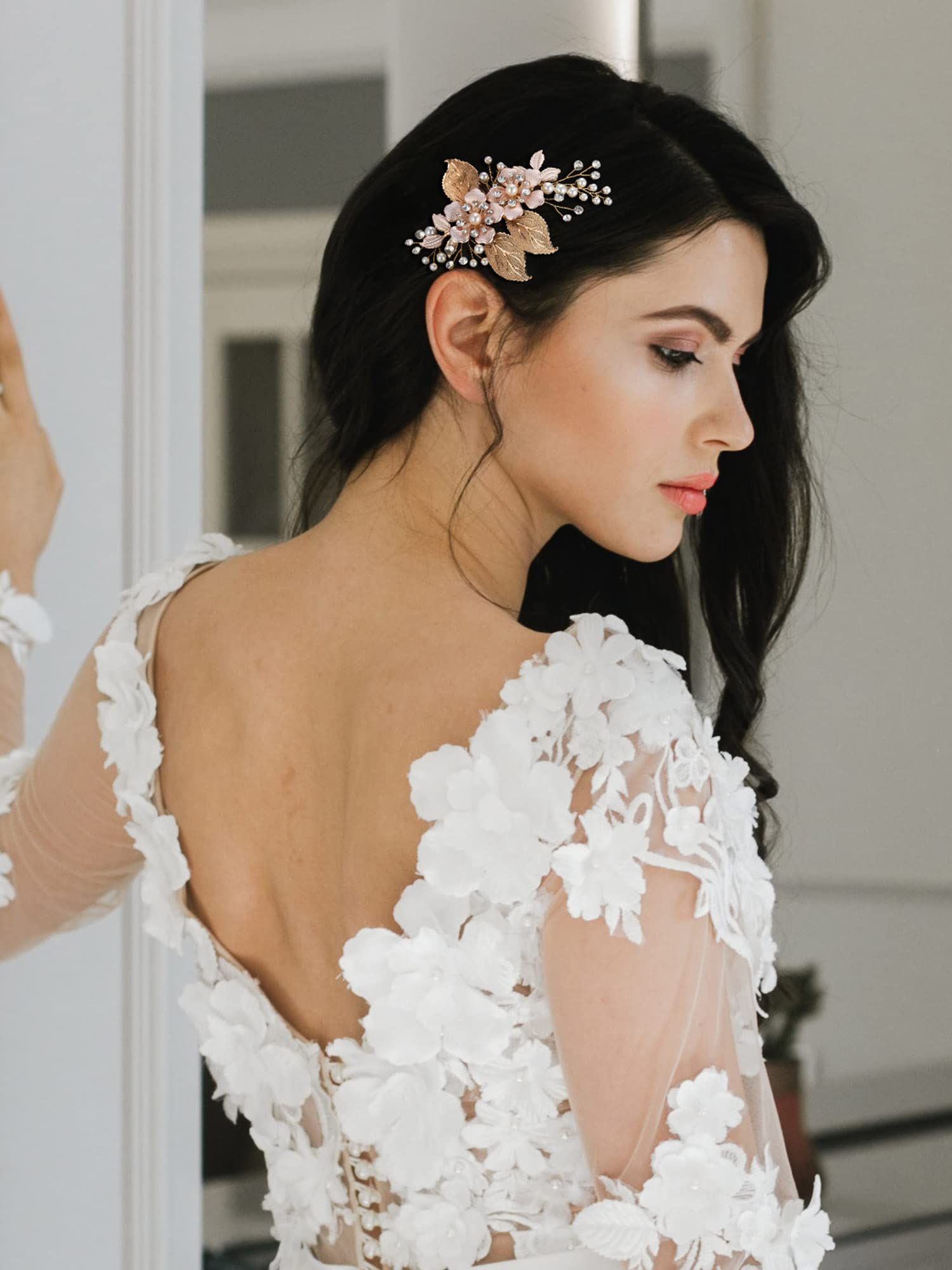 Gold Wedding Hair Comb-Handmade Bridal Hair Clip Wedding Hair Accessories for view 3