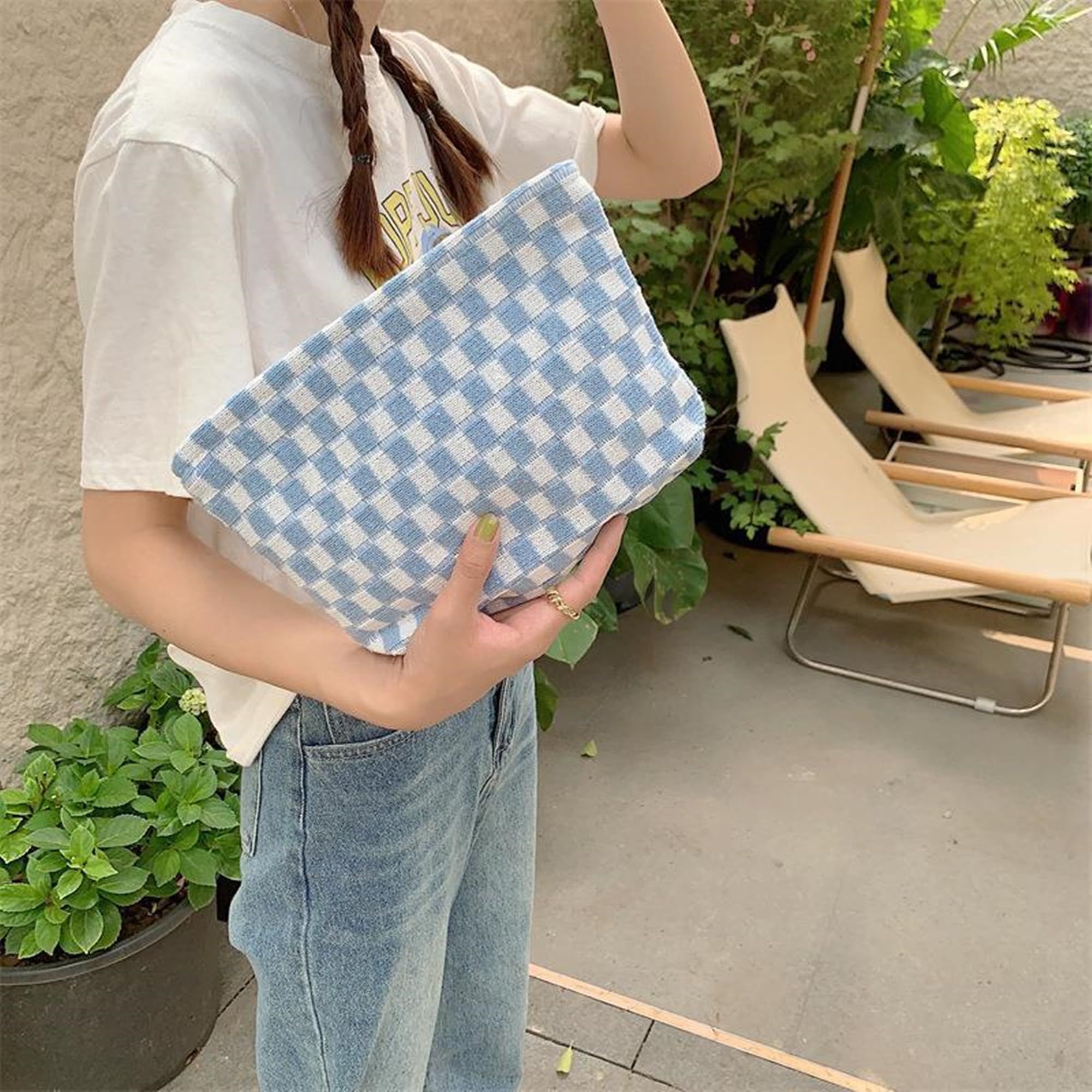 Blue Cosmetic Bag Cute Makeup Bag Accessories Aesthetic Make Up Purse view 5