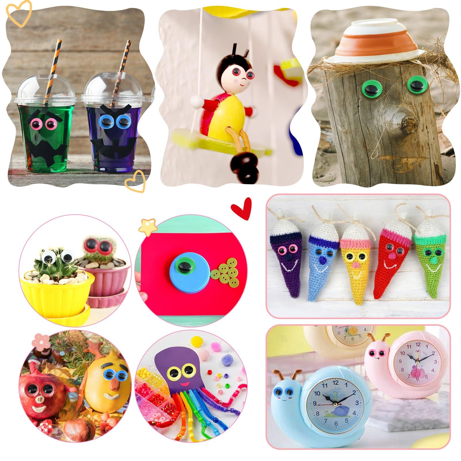 100pcs Eyes Self Adhesive for Craft Sticker Eyes 5mm to 15mm Assorted Colors view 3