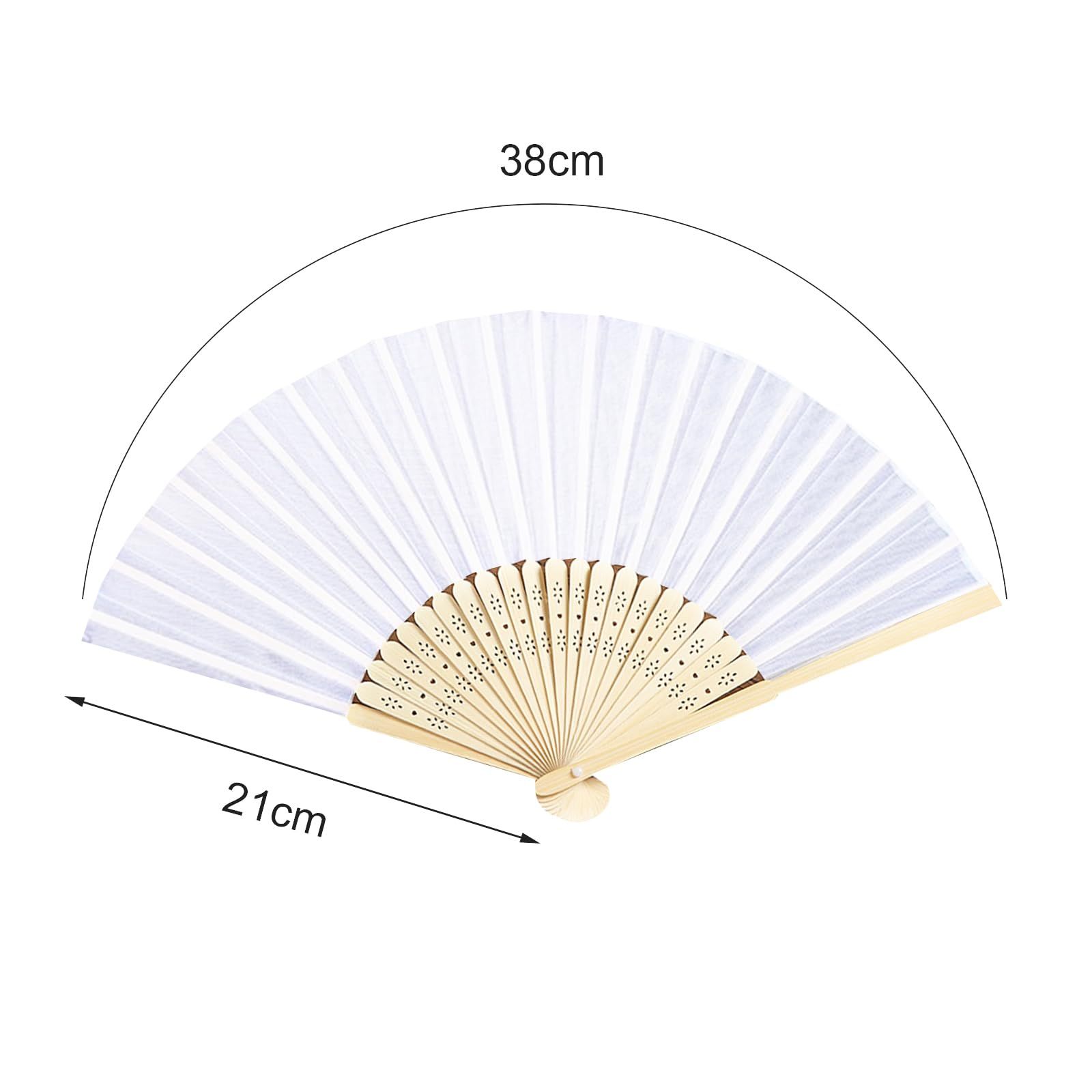 2Pcs White Folding Fans,Hand Fan for Women,Foldable Bamboo Fans,Silk Fabric view 2