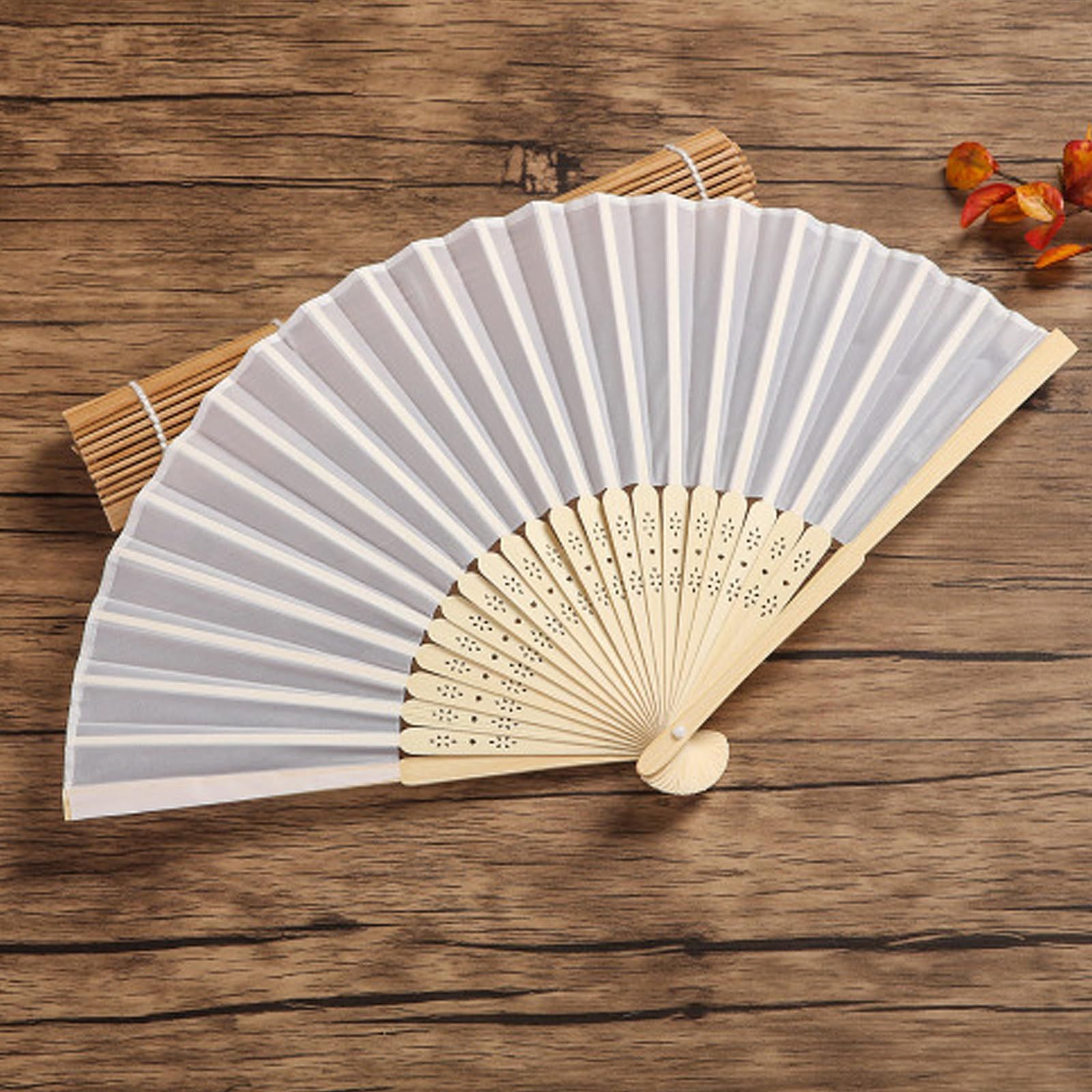 2Pcs White Folding Fans,Hand Fan for Women,Foldable Bamboo Fans,Silk Fabric view 3