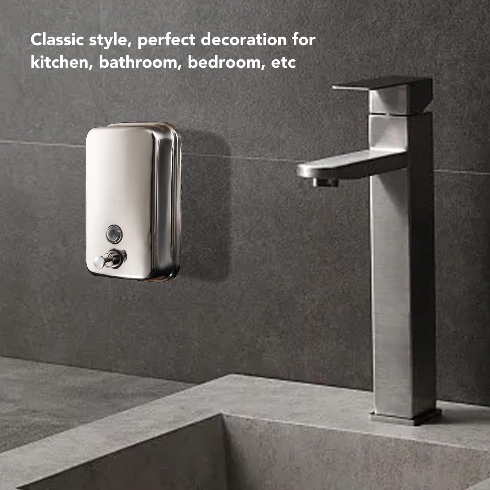 1Pcs Soap Dispenser Wall Mount - 304 Stainless Steel 17oz Capacity Wall view 2
