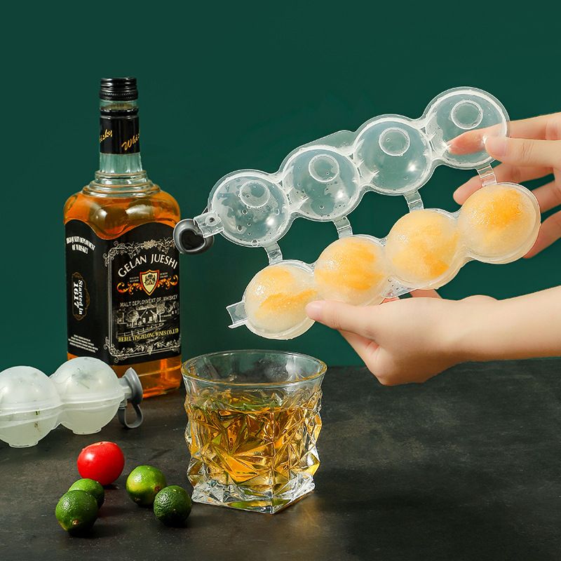 4 Cavity Ice Ball Mold Transparent DIY Plastic Round Ice Cube Maker Mold Bar view 2