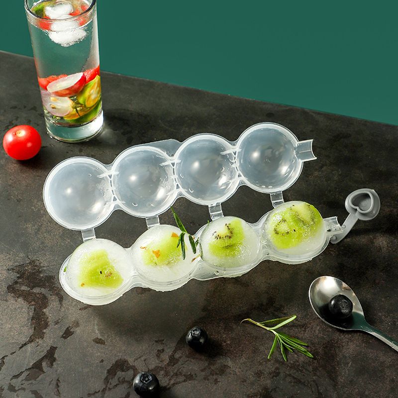 4 Cavity Ice Ball Mold Transparent DIY Plastic Round Ice Cube Maker Mold Bar view 3