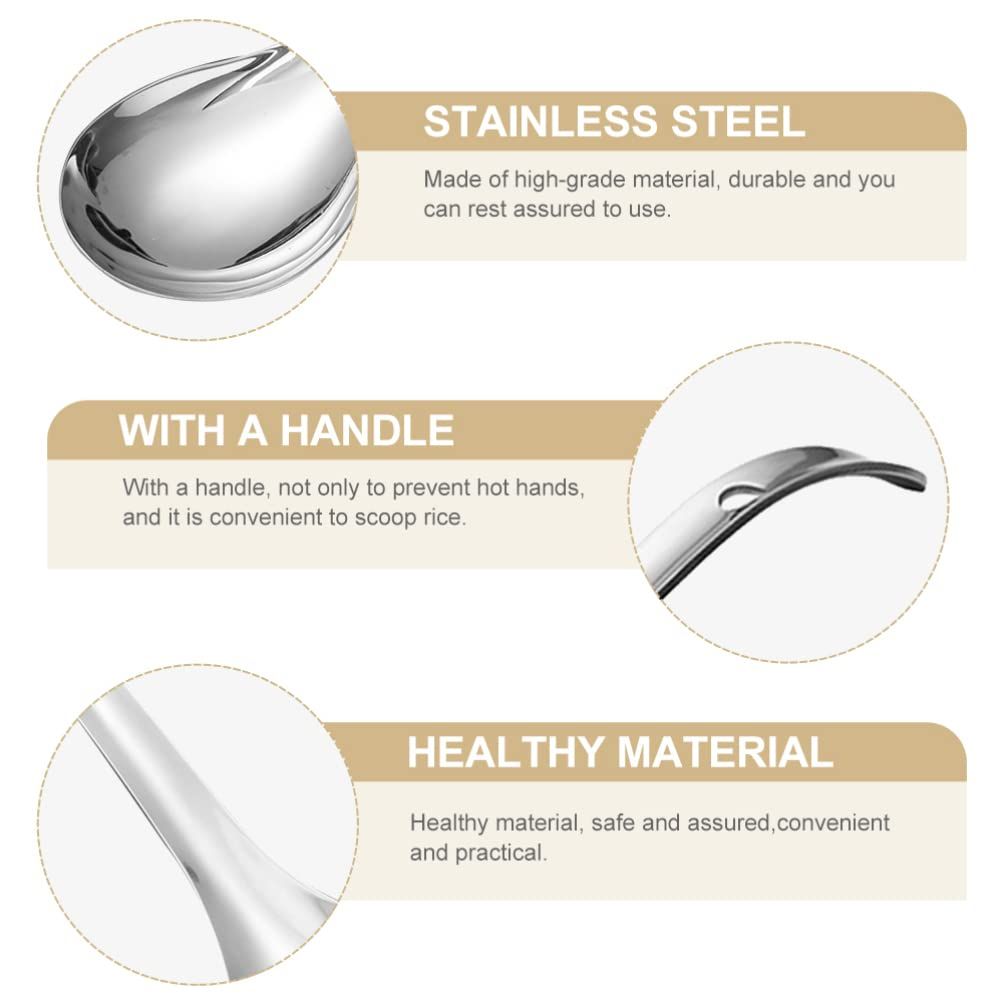 Stainless Steel Soup Spoon Ladle: 2pcs Metal Silver Rice Spoons Long Handle view 2