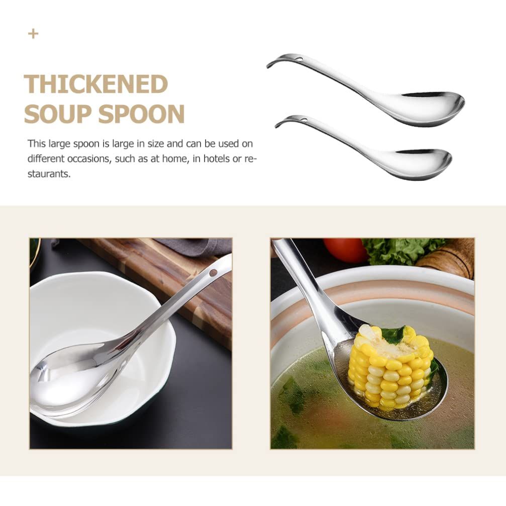 Stainless Steel Soup Spoon Ladle: 2pcs Metal Silver Rice Spoons Long Handle view 3