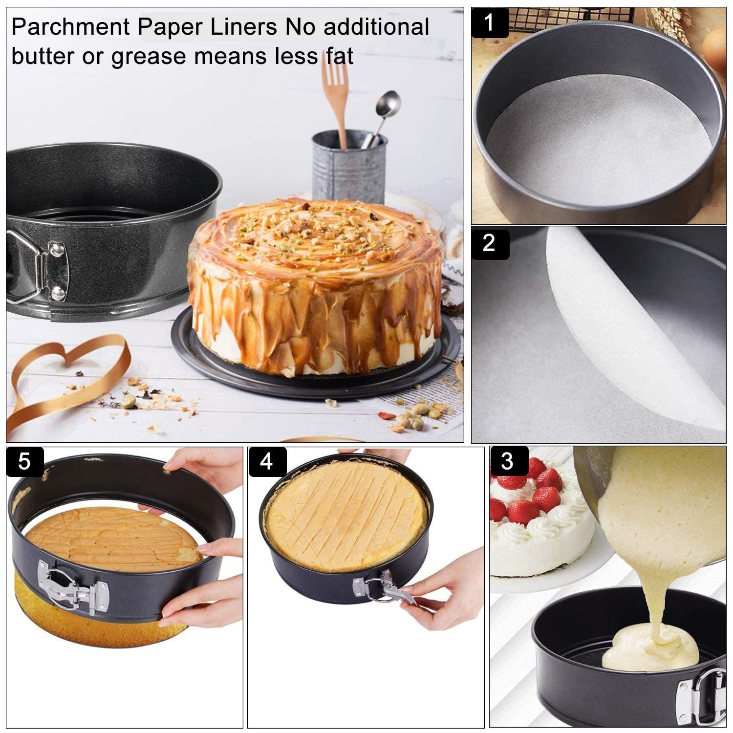 3pcs，Flat bottomed black non stick baking tray set (4 inches view 2