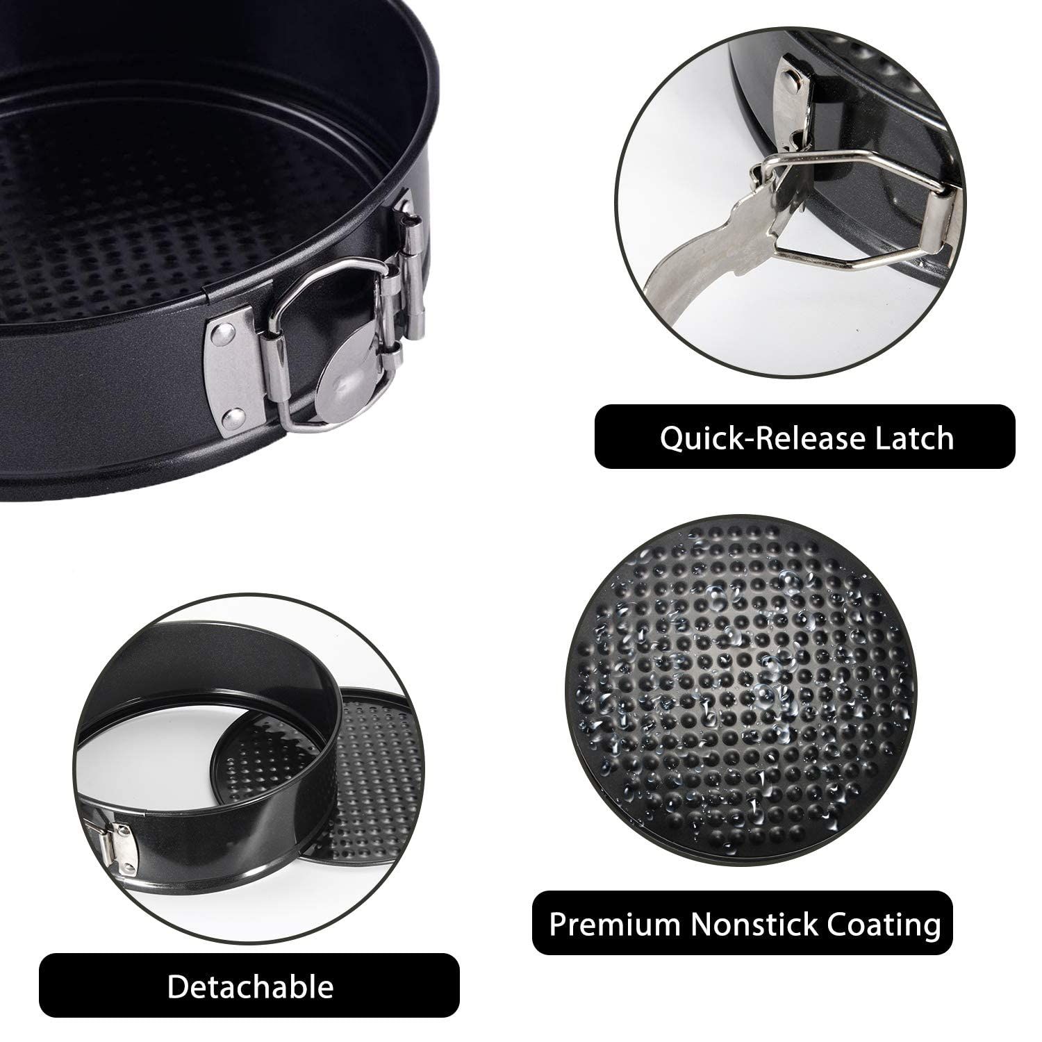 3pcs，Flat bottomed black non stick baking tray set (4 inches view 3