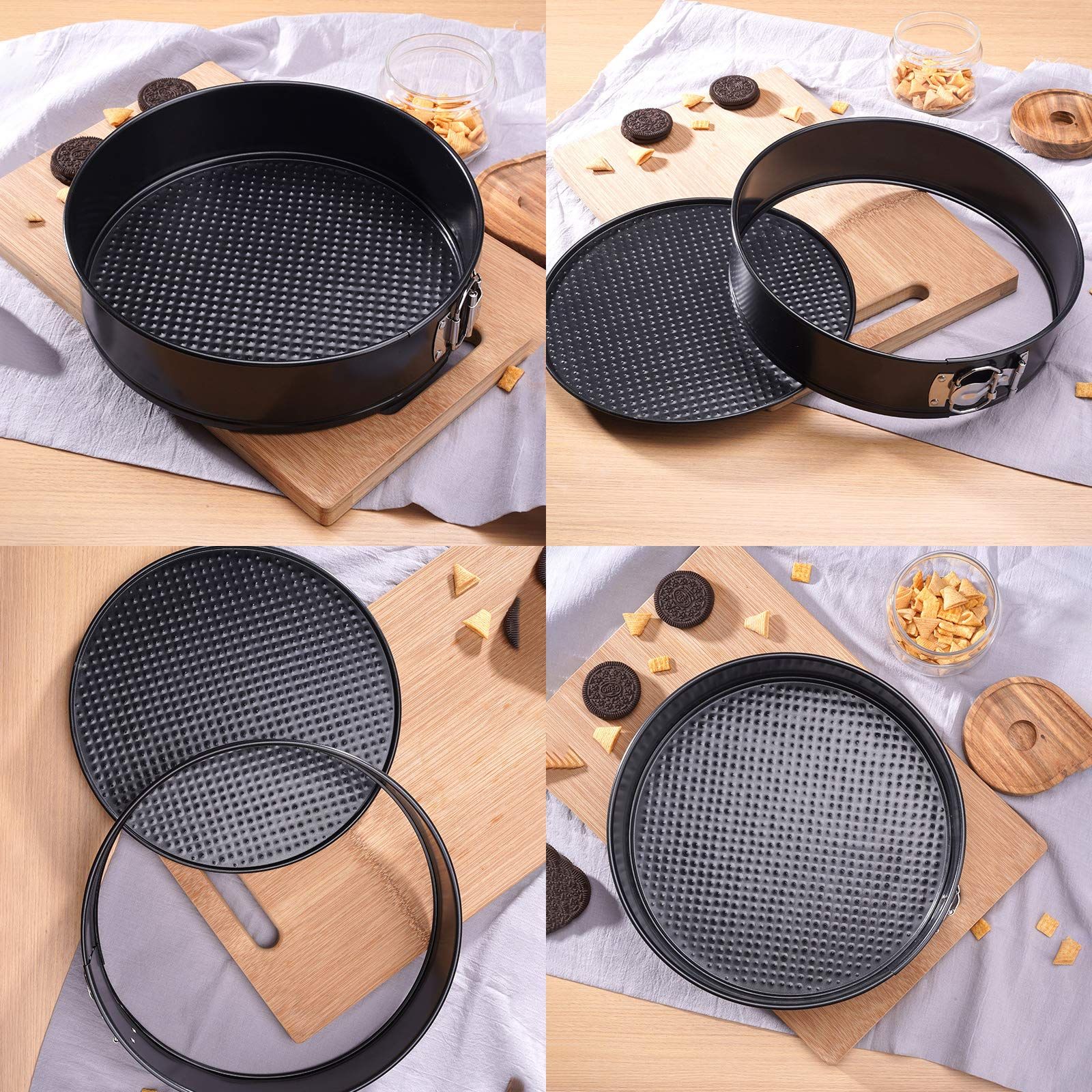 3pcs，Flat bottomed black non stick baking tray set (4 inches view 4