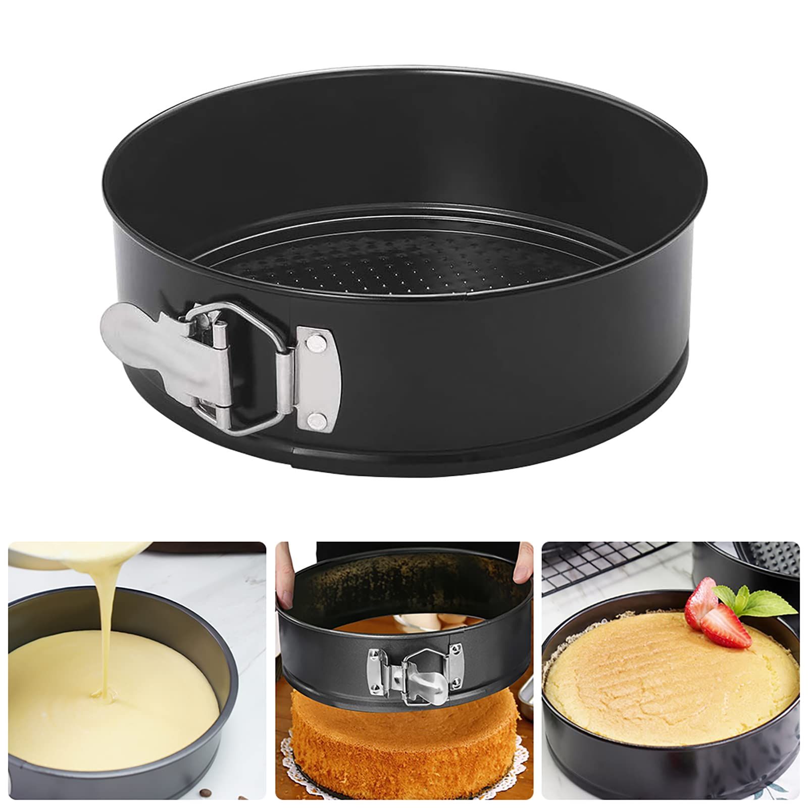 3pcs，Flat bottomed black non stick baking tray set (4 inches view 5