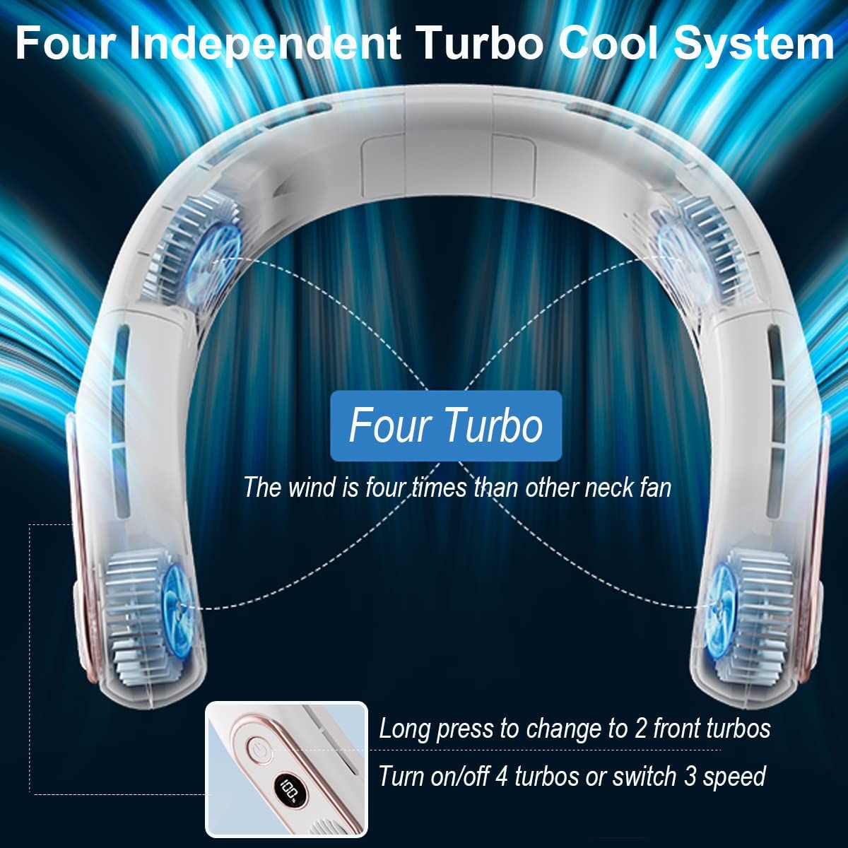 Neck Fan Personal, Bladeless Personal Fan with 4 Turbo LED Display, Foldable view 2