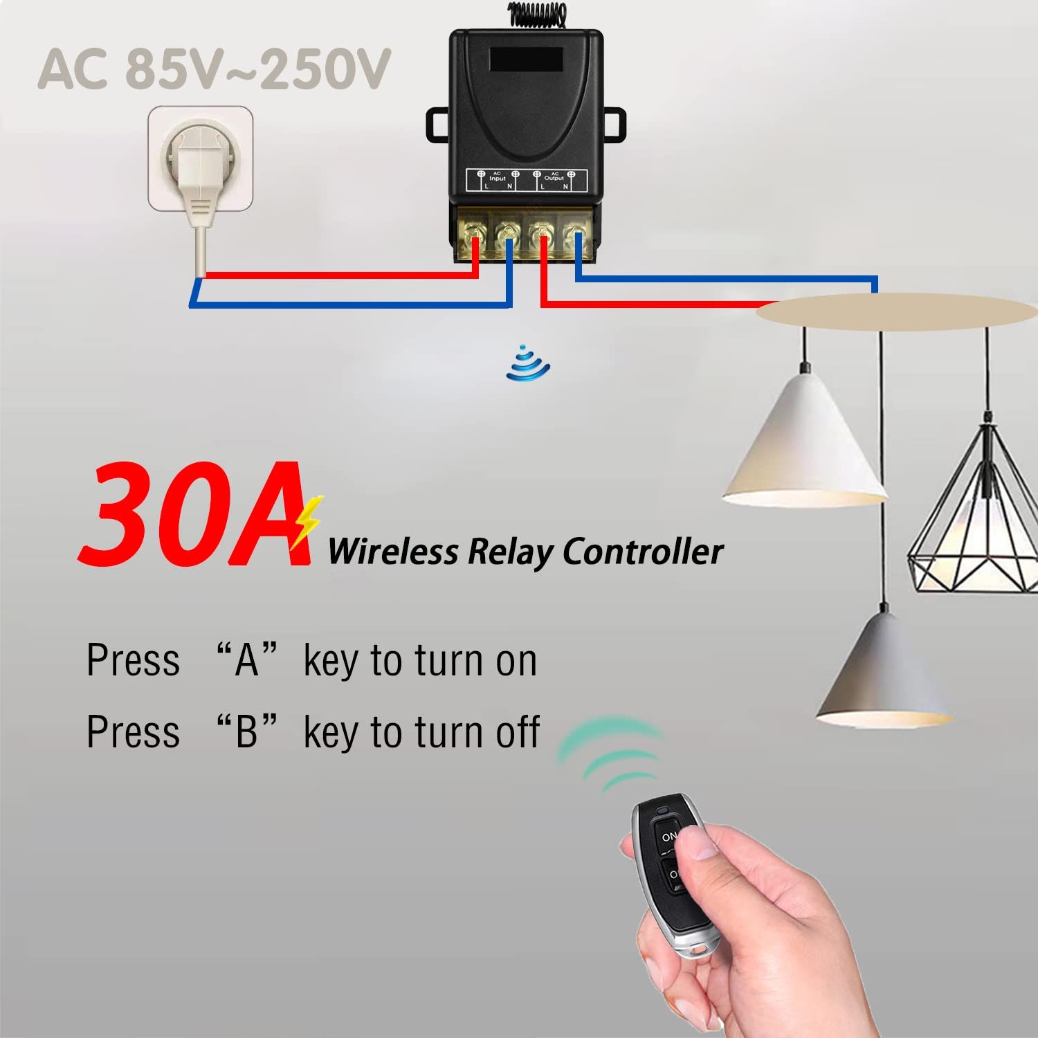 Wireless Remote Control Switch AC Relay Receiver with 2 Transmitters for Light view 2
