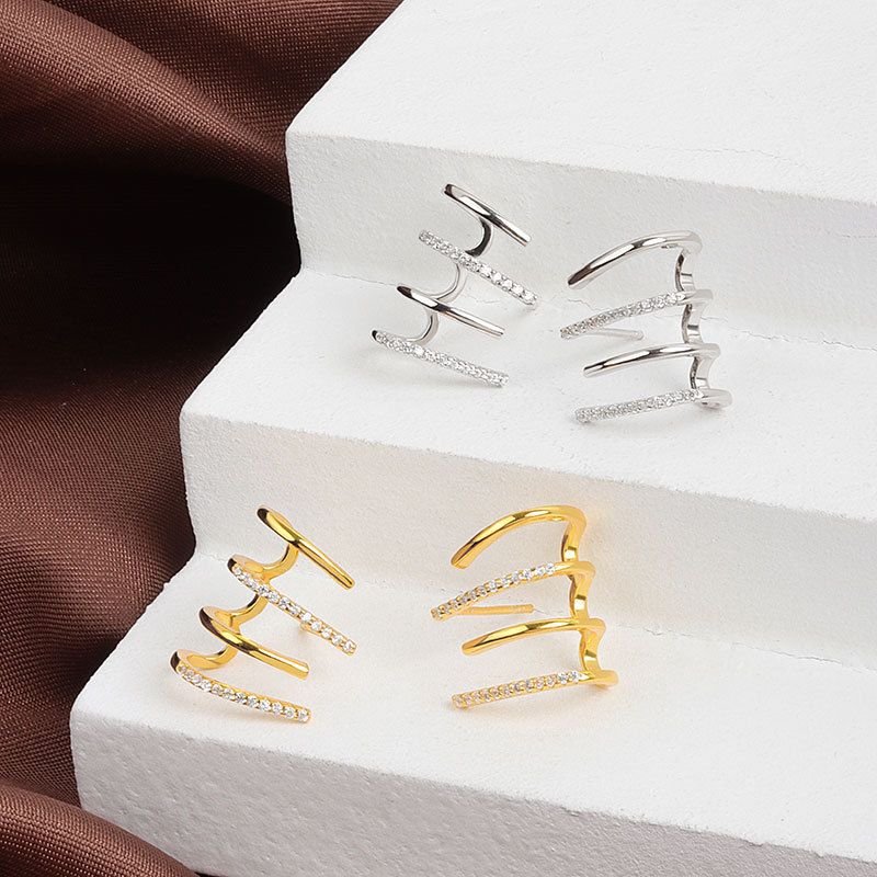 2 pcs Sterling Silver Earrings for Women Claw Earrings Cubic Half Hoop Stud view 3