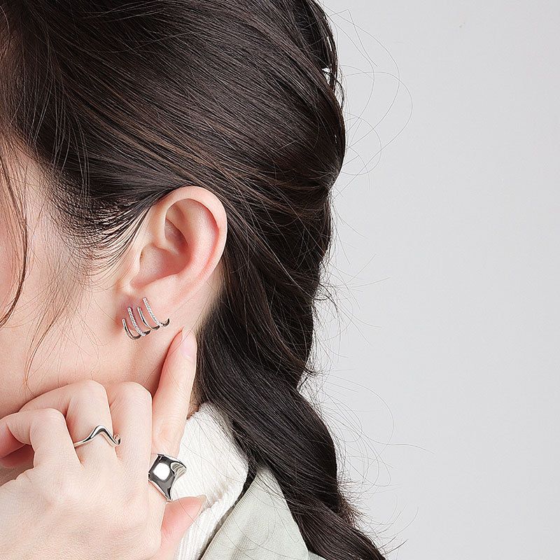 2 pcs Sterling Silver Earrings for Women Claw Earrings Cubic Half Hoop Stud view 5