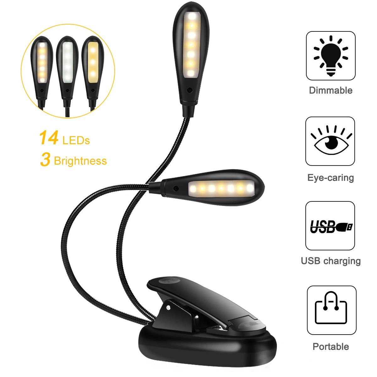 Desk lamp black 14 light 9-level (rechargeable version) Music Stand Light view 2