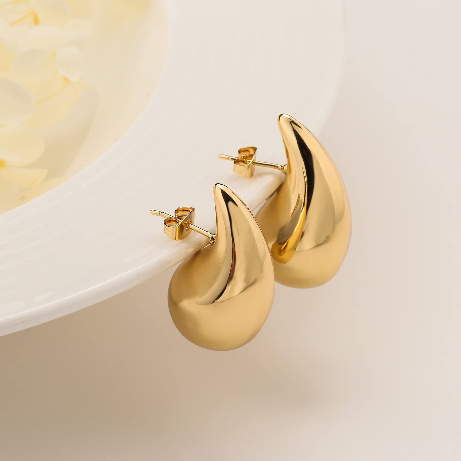Water droplet earrings with smooth hollow earrings view 3