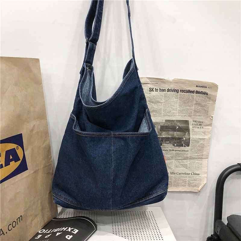Denim Shoulder Bag Canvas Messenger Bag for Women Men Tote Bag Casual Retro view 2