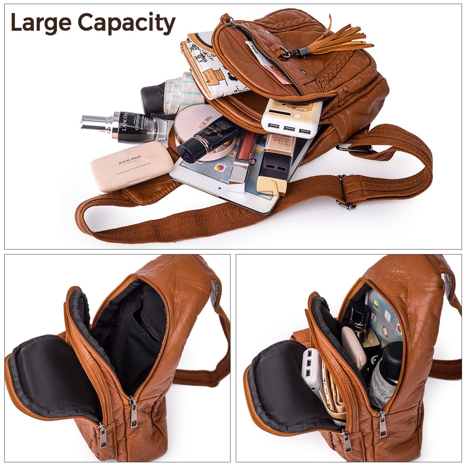 Leather Sling Bag For Women Waterproof Crossbody Bag Chest Bag Fashionable view 3