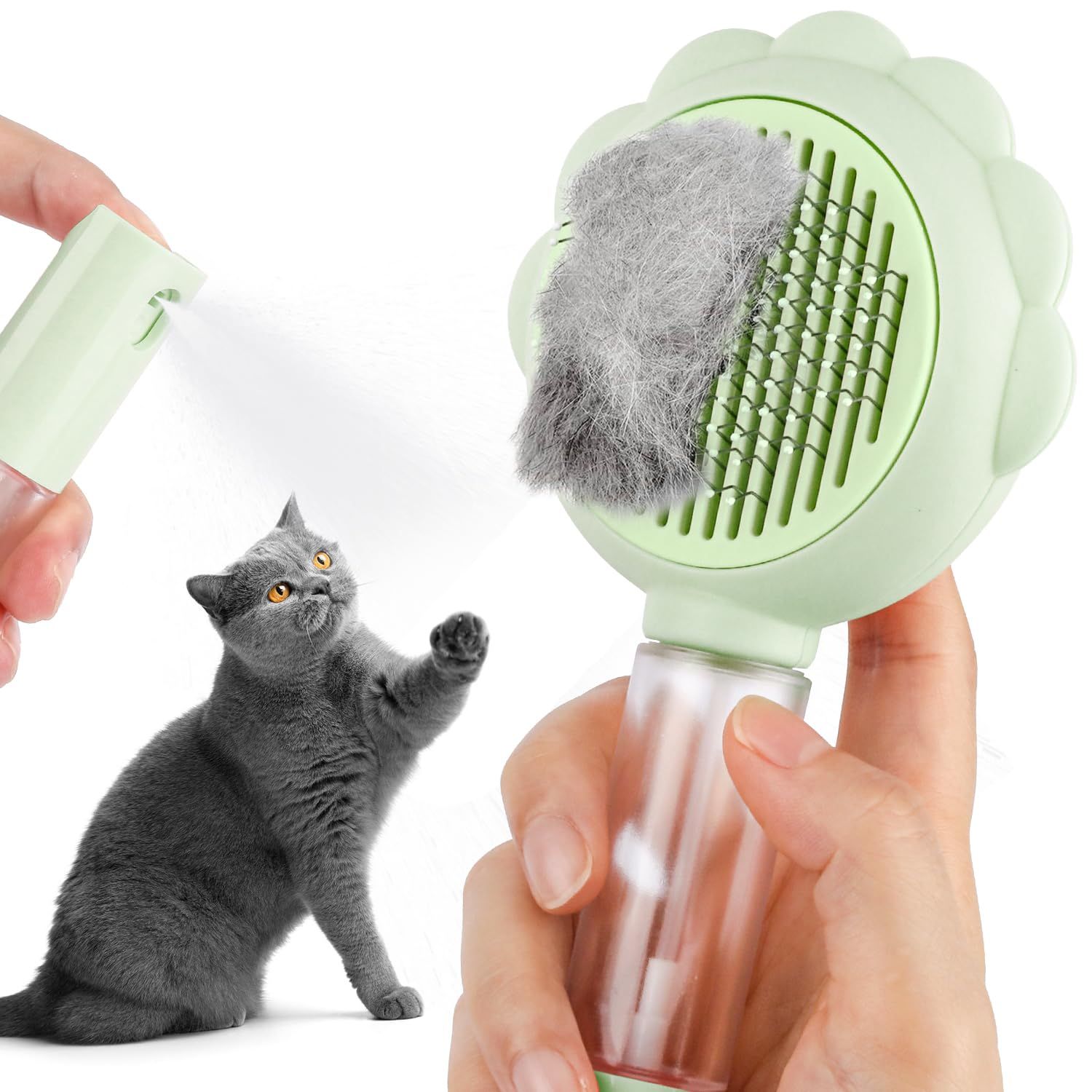 Spray cat brush with release button for indoor cats view 2
