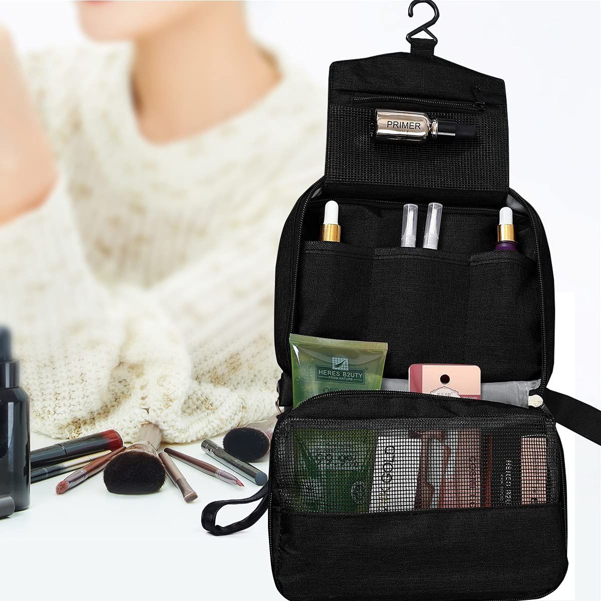 Portable toiletry bag, large capacity makeup bag, storage bag for business view 5