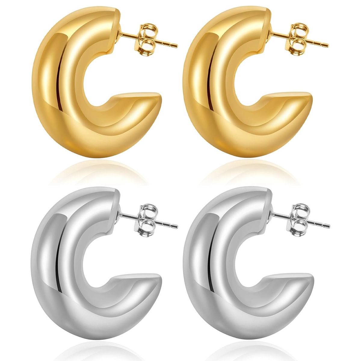2 pairs Gold Hoop Earrings for Women Plated Chunky Gold Earrings Earrings Open — image 1