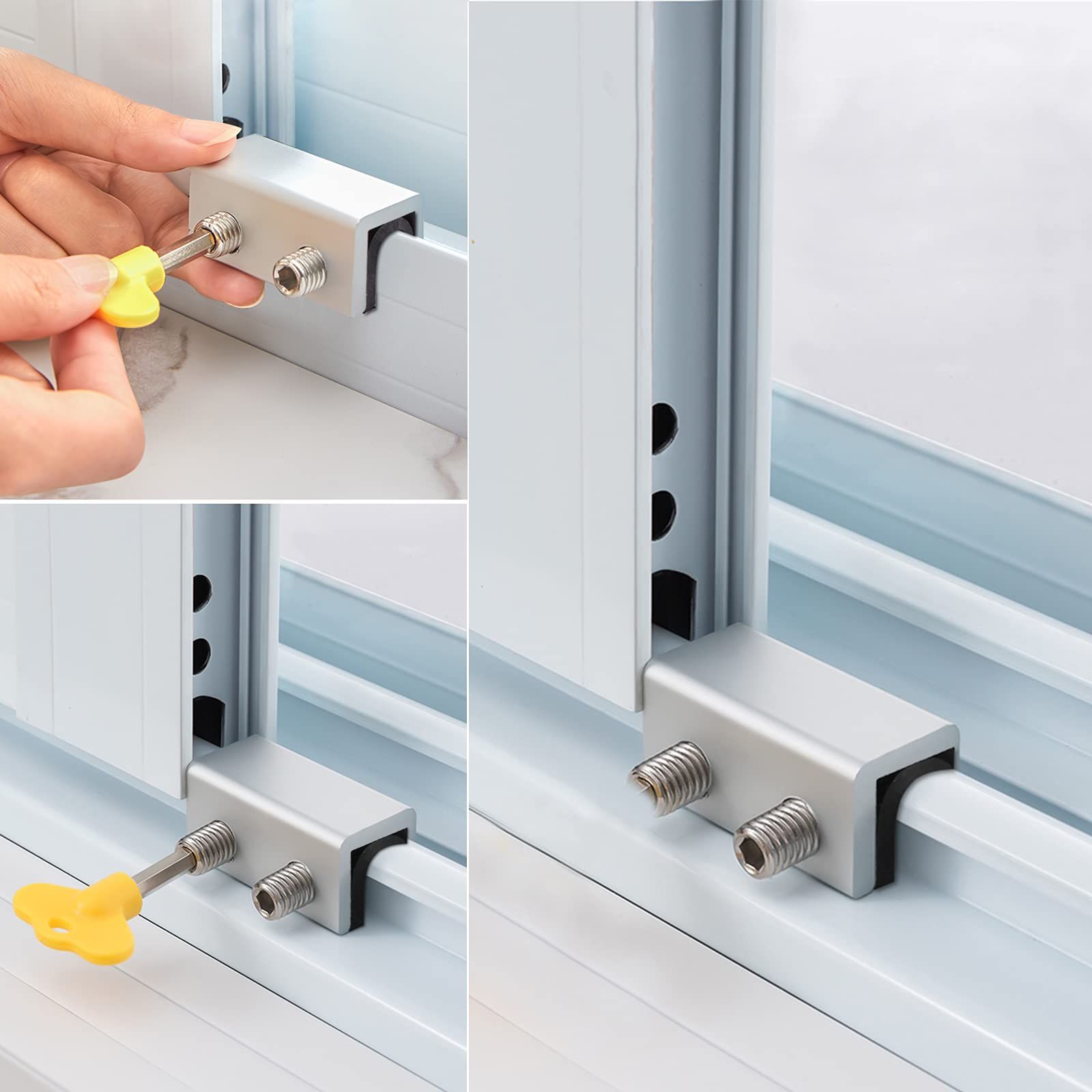 Window Locks, 4 Sets Sliding Security Window Lock with Key for Vertical & view 4