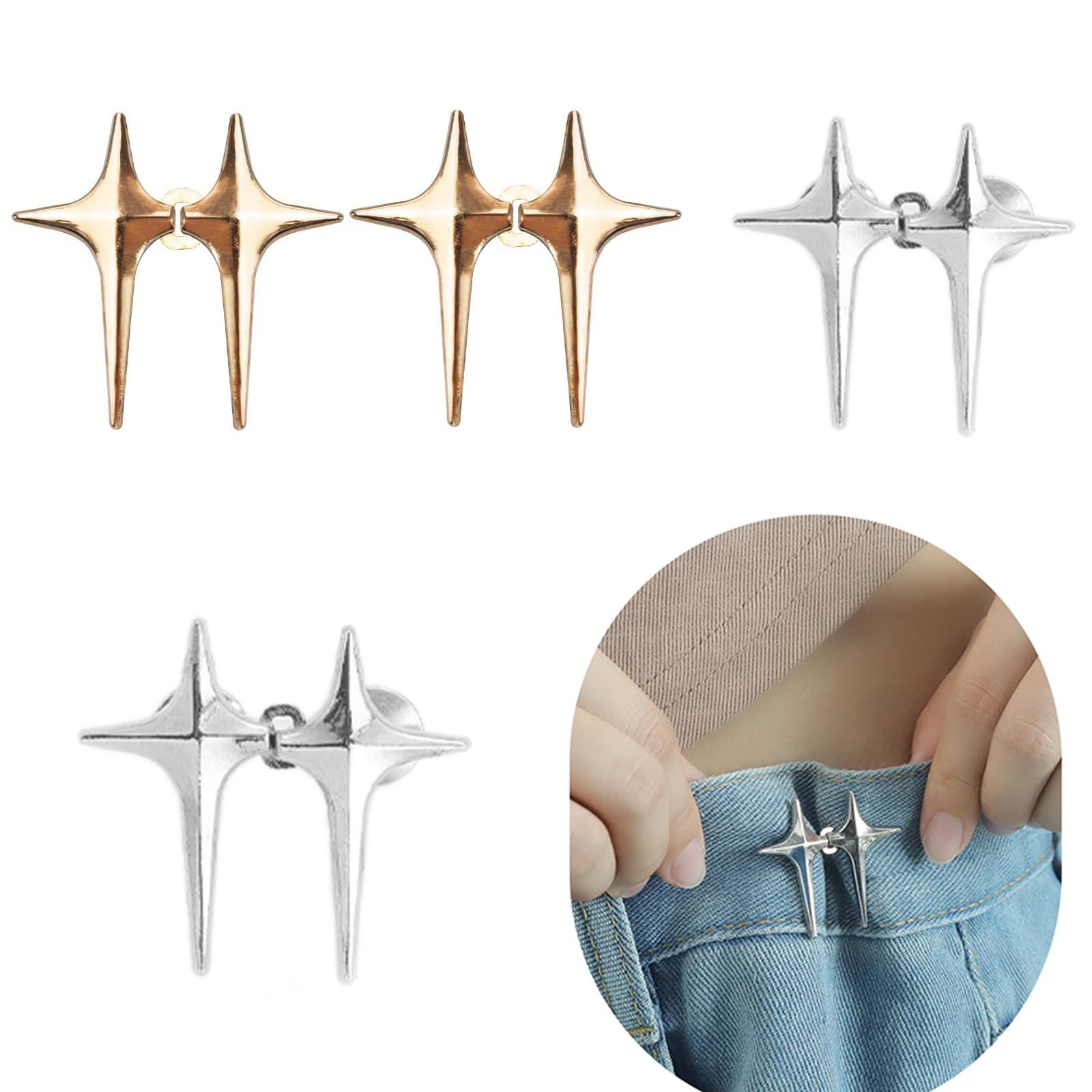 Pant Waist Tightener, 4 Sets Adjustable Star Button for Loose Jeans, No Sew