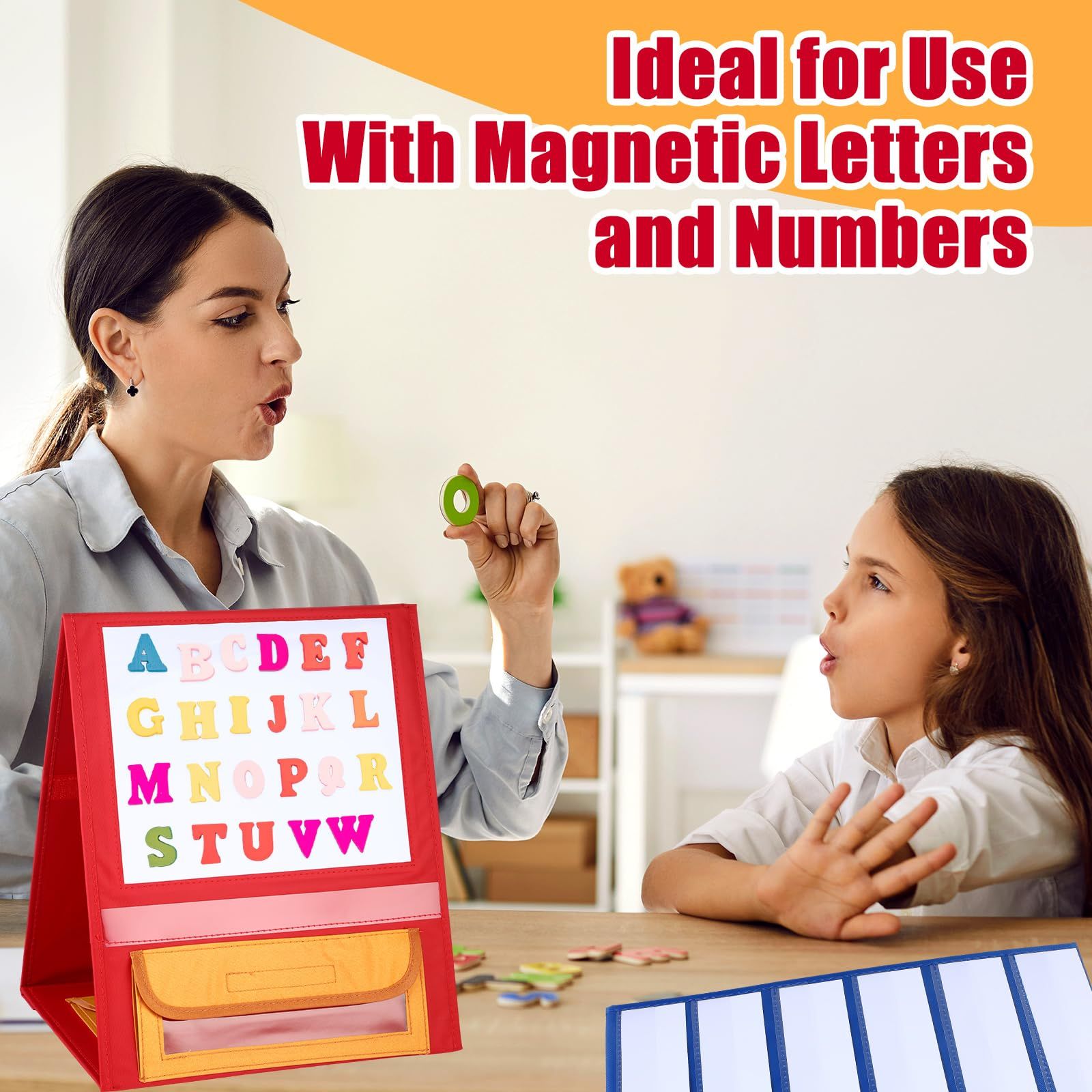 4 Pcs Magnetic Desktop Pocket Chart Stand with Pen Case Foldable Double Sided view 5