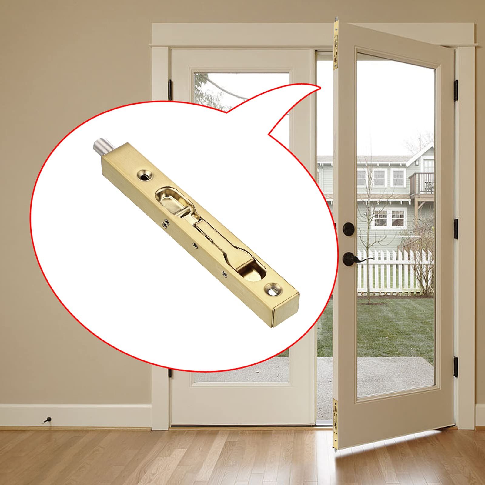 2Pcs 6 Inch Door Bolts - Stainless Steel Concealed Security French Door Locks view 2