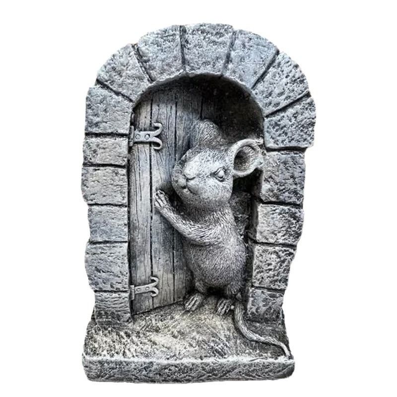 Mouse Garden Decor, Mouse Door Stone Statue, Playful Mouse Figurine — image 1