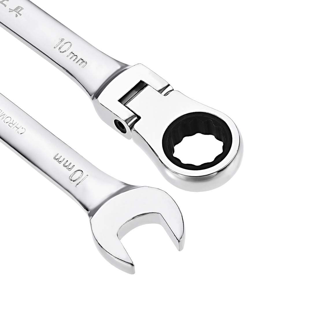 2pc Flex-Head Ratcheting Combination Wrench Metric Teeth Point Ratchet Box view 2