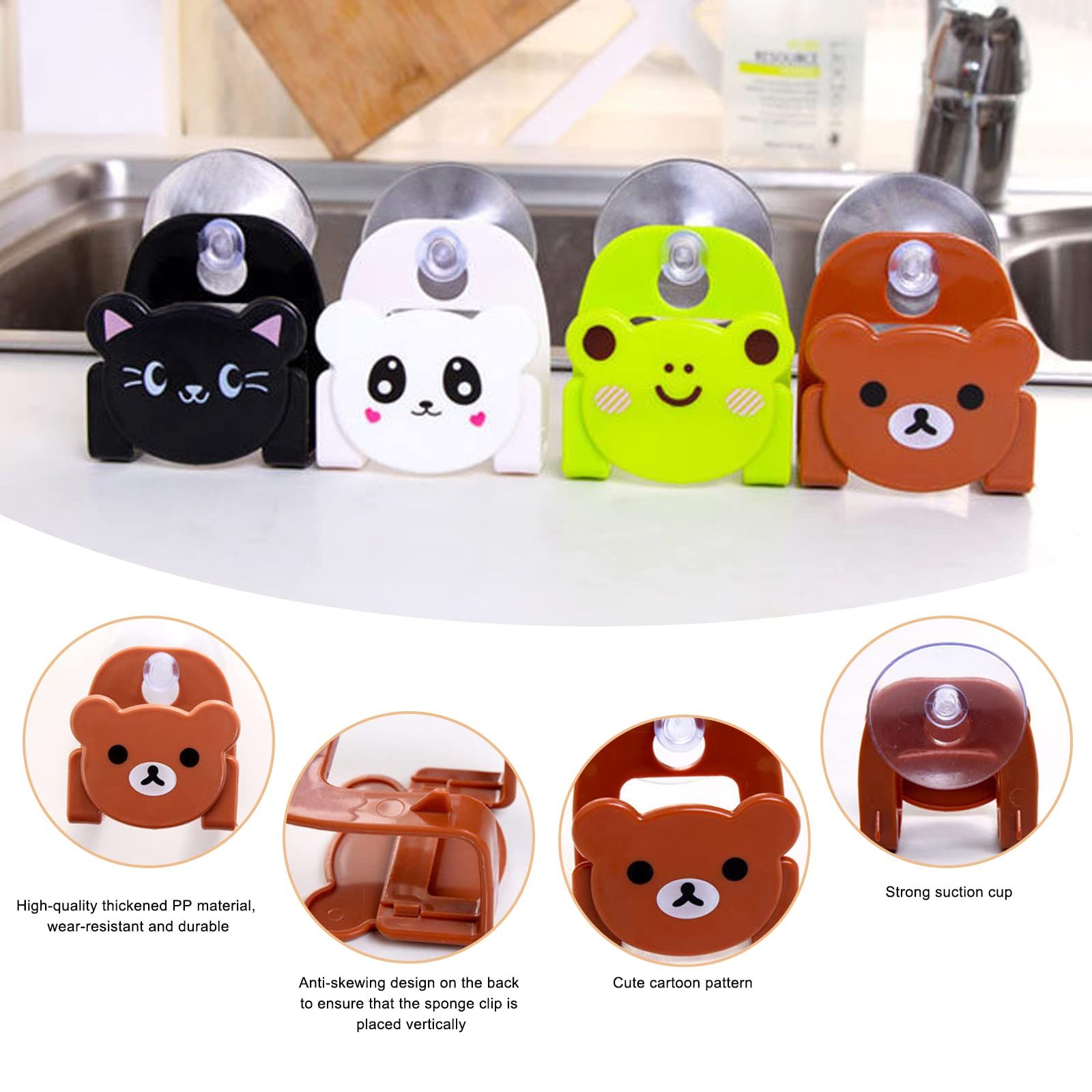 4pc Sponge Holder for Kitchen Cute Adhesive Kitchen Sink Plastic Sink Sponge view 4