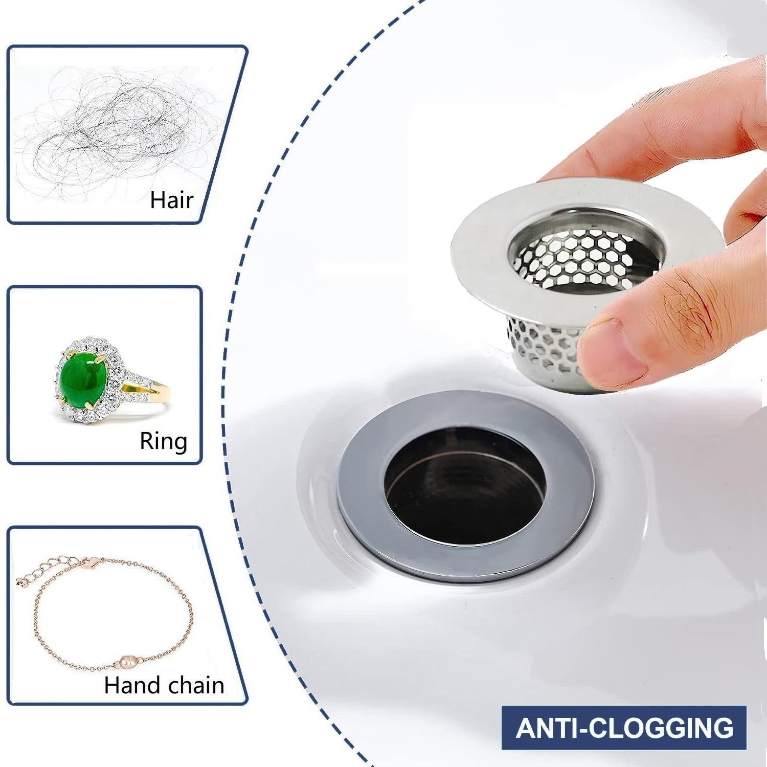 3PC Bathtub Drain Cover, Bathroom Sink Strainer, Drain Hair Catcher for view 2